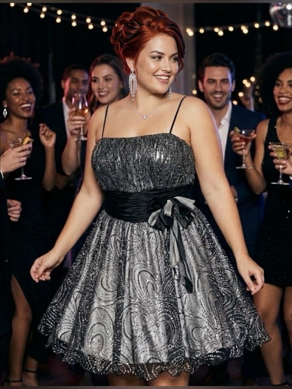 Vintage Jovani Beyond Size 18 Silver & Black Sparkle Party Dress